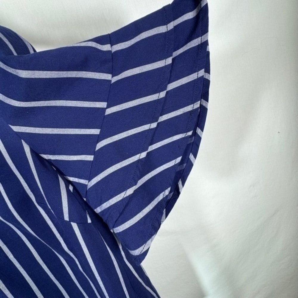 Tommy Bahama Dress M Medium Blue White Vista Stripe V Neck Flutter Sleeve Casual - Picture 9 of 16